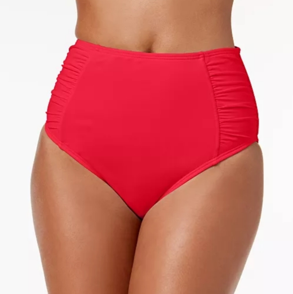Bar III Shirred High-Rise Bikini Swim Bottom‎ Paradise Pink M